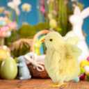 9 Pcs Spring Easter Chicken Decoration Set 4 Pcs Realistic Plush Little Chick Figurine Fluffy Chicks 4 Pcs Craft Foam Egg 1 Bag Yellow Easter Grass for Photography DIY Crafting Easter Hunt Party