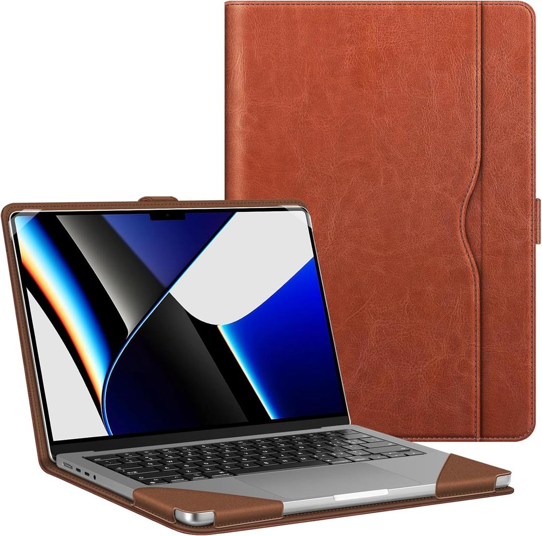 Fintie Sleeve Case for MacBook Pro 14 Inch A3401 A3185 A3112 A2992 A2918 A2779 A2442 (2024 2023 2022 2021 Release), PU Leather Folio Book Cover for MacBook Pro 14" M4/ M3/ M2/ M1 Pro/ Max Chip (Brown)