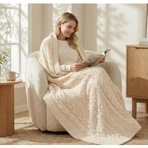 Cable Knit Throw Blanket 50x60 for Couch, Buttery Soft Textured Decorative Knit Blanket, Lightweight Microfiber Sofa Throw for Living Room, Farmhouse Home Decor, Ivory White