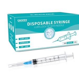 50 Pack 3ml Syringe with Needle, Disposable Syringes with Needle 23G, 1.0 Inch, Luer Lock Syringes, Syringe for Liquid, Individually Sterilized Wrapped (3 ML, 50 Pack)