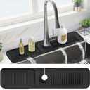 PoYang 24 Inch Faucet Mat for Kitchen Sink Splash Guard Behind Faucet, Sink Protectors for Kitchen Sink Faucet Mat Splash Guard for Kitchen Sink Area, Longer Silicone Faucet Guard Draining Mat, Black