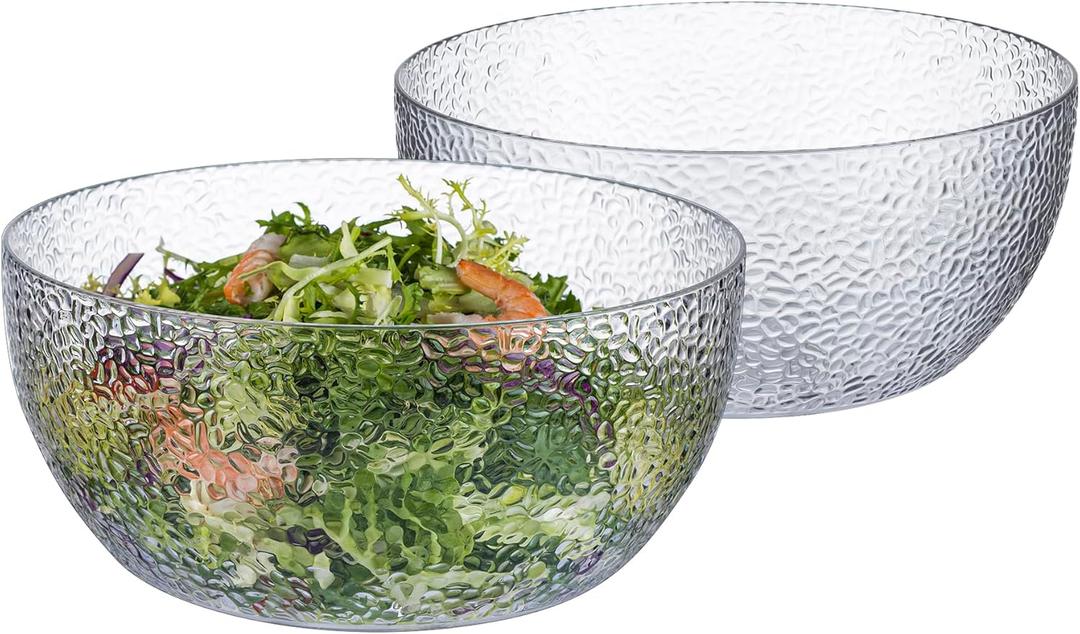 2-Pack 100 FL OZ Acrylic Salad Bowls, 9 inch Shatter-Resistant Serving Bowls, Large Plastic Mixing Bowls for Outdoor or Home Gatherings, Clear