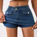 Genhoo Women's Denim Mini Skirt Sexy Low Rise Jean Skirt with Shorts Underneath 2026 Trendy Summer Casual Micro Skort (Blue)