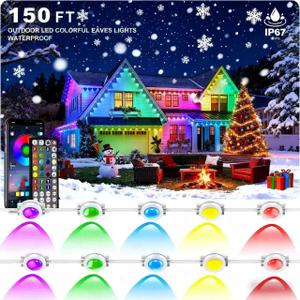 TltZeen Permanent Outdoor Lights 150FTSmart RGB Eave Lighting with App & Remote Control, IP67 Waterproof for House Exterior, Garden, Holiday, and Party Decor