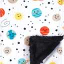 Hudson Baby Unisex Baby Plush Blanket with Furry Binding and Back, Happy Planets, One Size