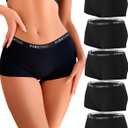 FINETOO Boyshort Underwear for Women Cotton Boxer Briefs Full Coverage Ladies BoyShorts Panties 5 Pack (Black, M)