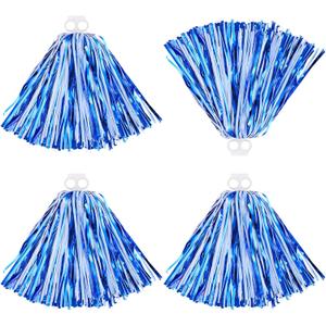 Thenshop Cheerleading Pom Poms 4 Pack Cheerleader Squad Spirited Fun Pompoms Cheer Hand Flowers Metallic Foil Pompoms for Adults Sports Meeting Team Spirit Cheering Party (Blue and White)