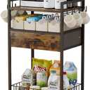 Small Coffee Bar Cart with Drawer Srorage, Office Coffee Bar Station Organizer Mug Cup Holder Stand, K Cup Holder Rack for Home Buffets & Sideboards for Kichen, Entryway, Living Room (Black)