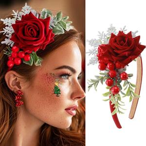 Unicra Christmas Headbands Berries Flower Xmas Headband Red Holiday Hair Accessories for Women