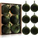 HyDren 6 Pcs Velvet Christmas Ball Ornaments 4 Inches Large Flocked Christmas Tree Hanging Ornaments Shatterproof Xmas Bulbs for Home Xmas Tree Party Decor(Dark Green)