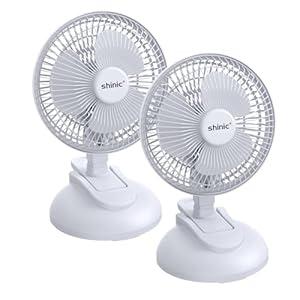 shinic 2 Pack 6'' Clip on Fan with Strong Clamp, Powerful Airflow, Adjustable Tilt, Quiet Cooling Desk Fan for RV Bedroom Home Office Car Stroller Garage Greenhouse and Workshops White