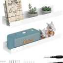 18 Inches White Acrylic Wall Display Shelf 2 Pack, Wall Shelves Organizer for Books, Bottles, Small Plants, Picture Frames, Spice, Wine, Décor, Figures