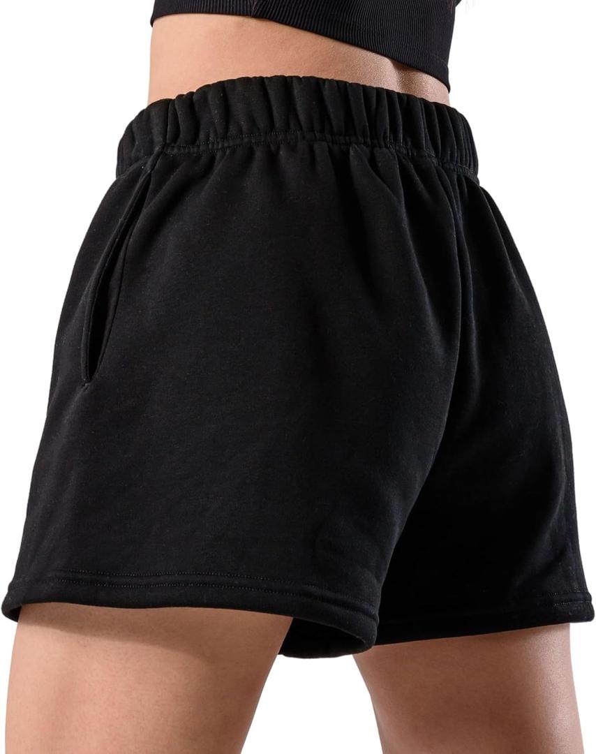 Kamo Fitness CozyTec Sweat Shorts Women High Waisted Lounge Comfy Casual Cotton Shorts with Pockets (Medium, Black)