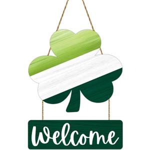 2 x St Patricks Day Wreath St Patricks Day Door Decorations Shamrock Wreath Wooden Shamrock Front Door Hanger Welcome Sign for Porch Wall Indoor Home Decor