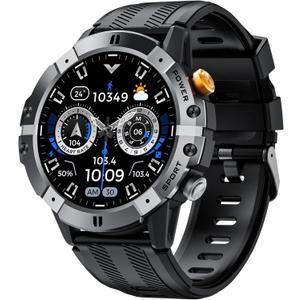 Smart Watches for Men Military Watches Blood Pressure Monitor Heart Rate Sleep Monitor Make/Answer Call SNS Msaage Reminder Fitness Tracker Pedometer Step Counter Waterproof iOS Android Phones (Silver)