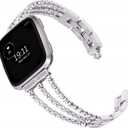 Metal bands Compatible with Fitbit Versa 3Versa 2Versa Bands Women,Adjustable Diamond Metal Elegant style Strap Replacement Compatible with Fitbit Versa 3Sense Women (Silver)