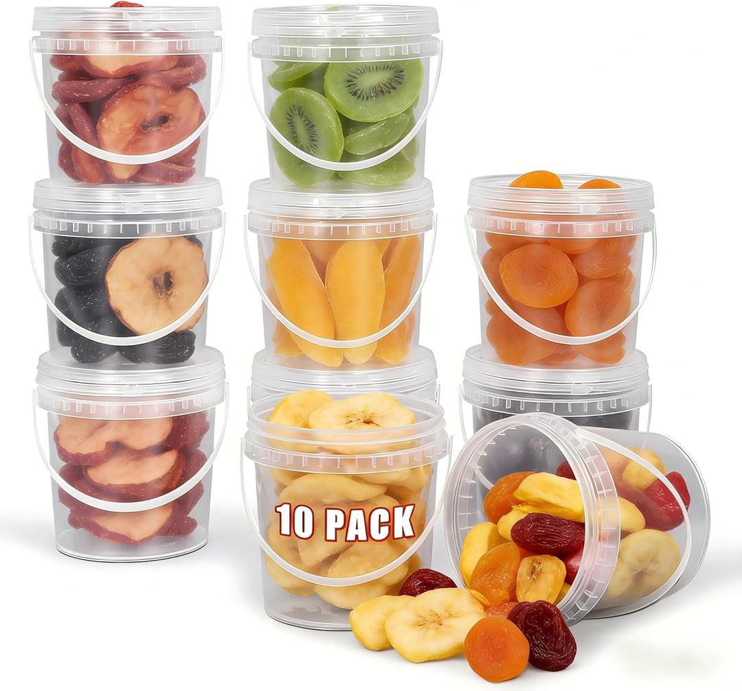 Airtight Clear Plastic Container with Lid, Ice Buckets for Parties, Reusable Ice Cream Tub with Handle, Food Storage Container, Food Grade Freezer and Microwave Safe for Sauce, Soup (16 OZ/500 ML)