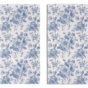 Blue Floral Spring Hand Towels for Bathroom Set of 2 Vintage Flowers Botanical Print Cream White Decorative Handtowels Soft Absorbent Seasonal Bath Towel for Home Guest Room Hotel Gym Spa, 28"L x 14.5"W