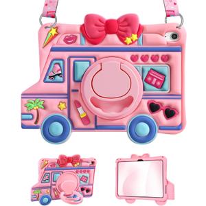 for iPad 10th Generation Case 10.9 Inch 2022, for iPad A16 Case 11th Generation - for Girls Cute Girly Kawaii 3D Cartoon Design with Rotating Stand & Strap Silicone Cover for Apple 10th/11th