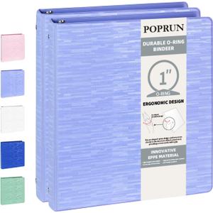 POPRUN 3 Ring Binder 1 Inch, PVC-Free, Holds 175 Sheets of 8.5 x 11 Paper, Extra Durable Organizer with 2 Pockets for School & Office, Heavy-Duty, 2 Pack, Cornflower Purple