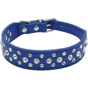 Rhinestone Dog Collar, Bling Rhinestone PU Leather Crystal Diamond Pet Dog Cat Puppy Collar Black Small, Dark Blue) (Neck 8-10 inches))
