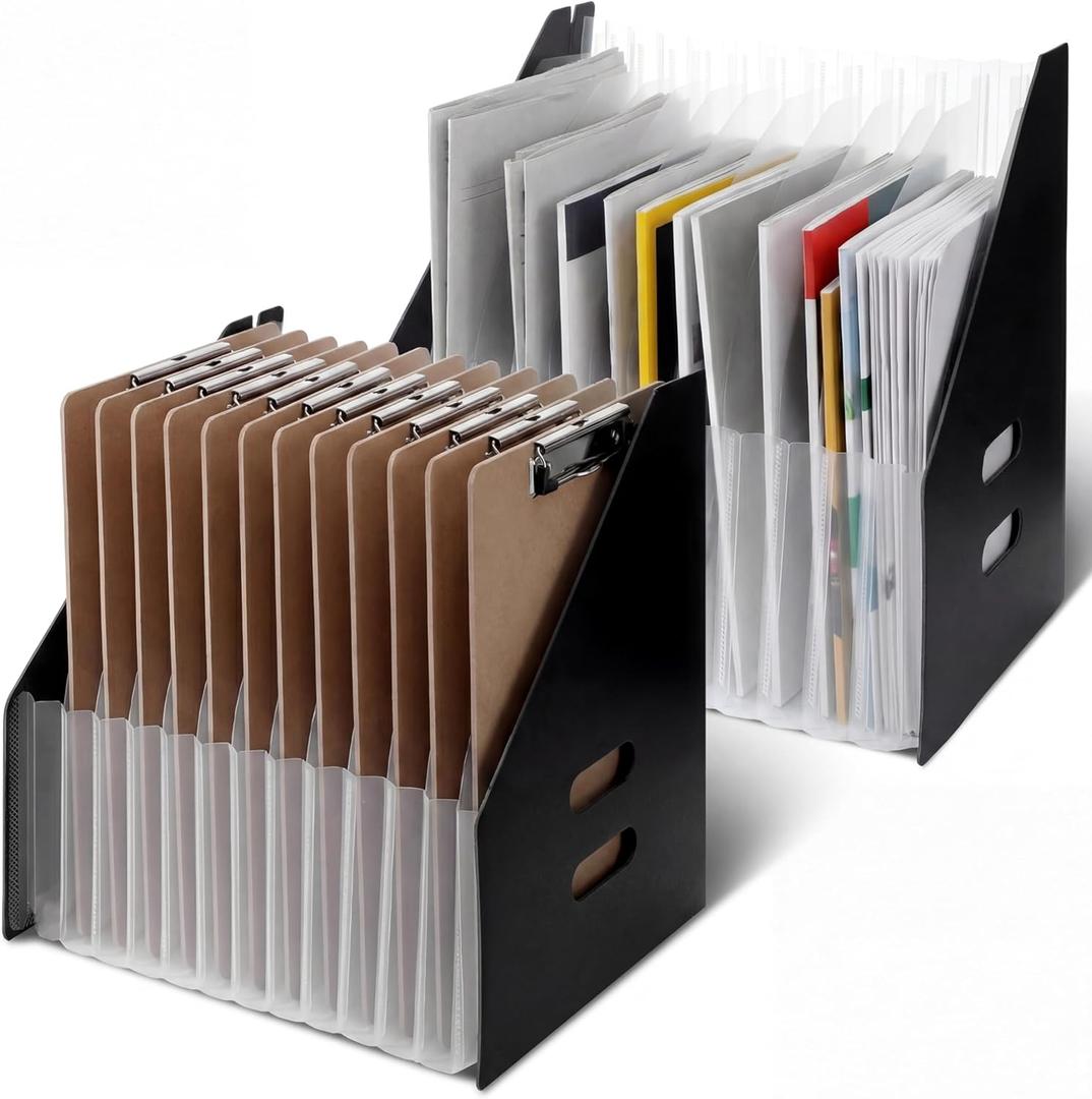 2 Pcs Clipboard Holder 13 Slots Accordion Expanding Clipboard Stand Vertical Clipboards Storage Holder Desk File Paper Magazine Desk Accessory Organizer for Home and Office