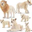 Toymany 6PCS White Lion Figurines with Lion Cubs, 2-5" Jungle Animals Figures Realistic Family Set Includes Baby Lions, Educational Toy Cake Toppers Christmas Birthday Present for Kids