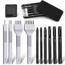 Leather Stitching Punch Hole Punch Tool Set, 4mm 1/2/4/6 Prong Punch Chisel, Round Hole Punch for Belt, Watch Band, Leather Strap DIY Crafts