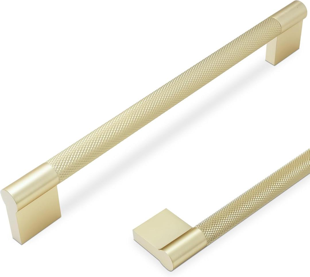 10 Pack 7-1/2 inch(192mm) Brushed Brass Kitchen Cabinet Handles Knurled Cabinet Pulls Gold Drawer Pulls Kitchen Hardware