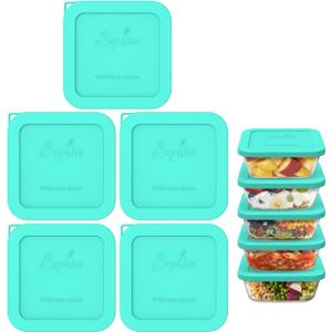 Sophico Silicone Storage Cover Lids Replacement for Pyrex Freshlock and SNAPWARE 4CUP Square Glass Bowls Containers Set(8704), Airtight & Leakproof Lids, Freezer Dishwasher Microwave Safe 5 Pack