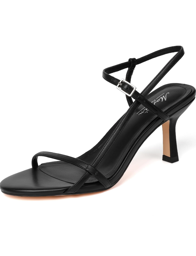 Mostrin Heels for Women Strappy Sandals Square Open Toe High Heel Sandals Ankle Strap Stiletto Heels for Party Wedding, 36.5