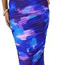 PRETTYGARDEN Women's Summer Maxi Floral Dresses Ruched Bodycon Sleeveless Mesh Formal Wedding Guest Cocktail Split Long Dress (Blue, M)