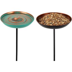 VEWOGARDEN 2 Pack Bird Bath for Outside Vintage Metal Bird Bath with Stake Outdoor Birdbath Set for Garden, Patio, Lawn Decor