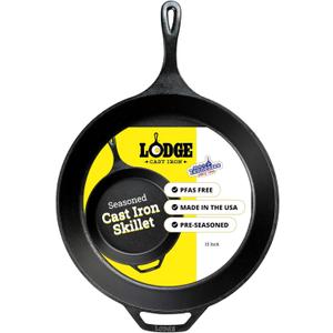 Lodge Seasoned Cast Iron Skillet 15 Inches - Frying Pan for the Stove, Grill or Campfire - Cooks Evenly - Features Easy-Grip Teardrop Handle - Non-Toxic, Nonstick & Long-Lasting