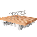 Nature Smile Solid Lotus Wood Deluxe Wooden Pants Hangers Bottom Hanger Jeans Hanger Skirt Hanger with 2-Adjustable Clips Anti-Rust Hook Pack of 10 (Natural)