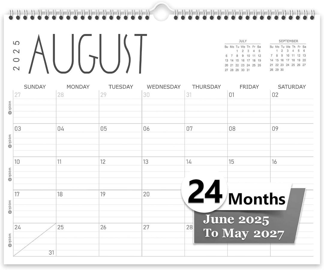 GuassLee Wall Calendar 2025-2026, 24-Month Wall Calendar Runs from June 2025 until May 2027,14" X 11" Hanging Monthly Planner with Thick Paper, Ruled Blocks for Home School Office Organizing