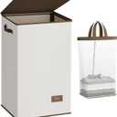 SOLEDI Laundry Hamper with Lid 90L Large & Tall Collapsible Laundry Basket, Clothes Hamper with Bag Removable Easy to Carry, Dirty Hampers for Bedroom, Bathroom, Dorm, College, Beige (Off-White)