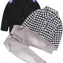 MYGBCPJS 3Pcs Boy Handsome Outfit Set Plaid Shirt + T-Shirt + Suspender Jean Sets Size 2