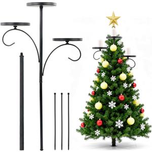 Black Triple Christmas Tree Topper, Candelabra Trees Topper Candle Holder, Light up Christmas Trees, Unique Tree Topper Base, Shelf for Christmas Tree (60cm / 23.6in)