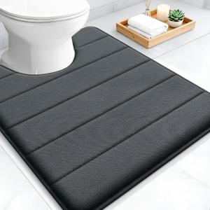 OLANLY Memory Foam Toilet Rugs U Shaped 24x20, Super Soft Absorbent Contour Bath Rugs, Quick Dry, Machine Washable Toilet Mat, Bathmat Floor Carpet, Bathroom Home Decor Accessories, Dark Gray