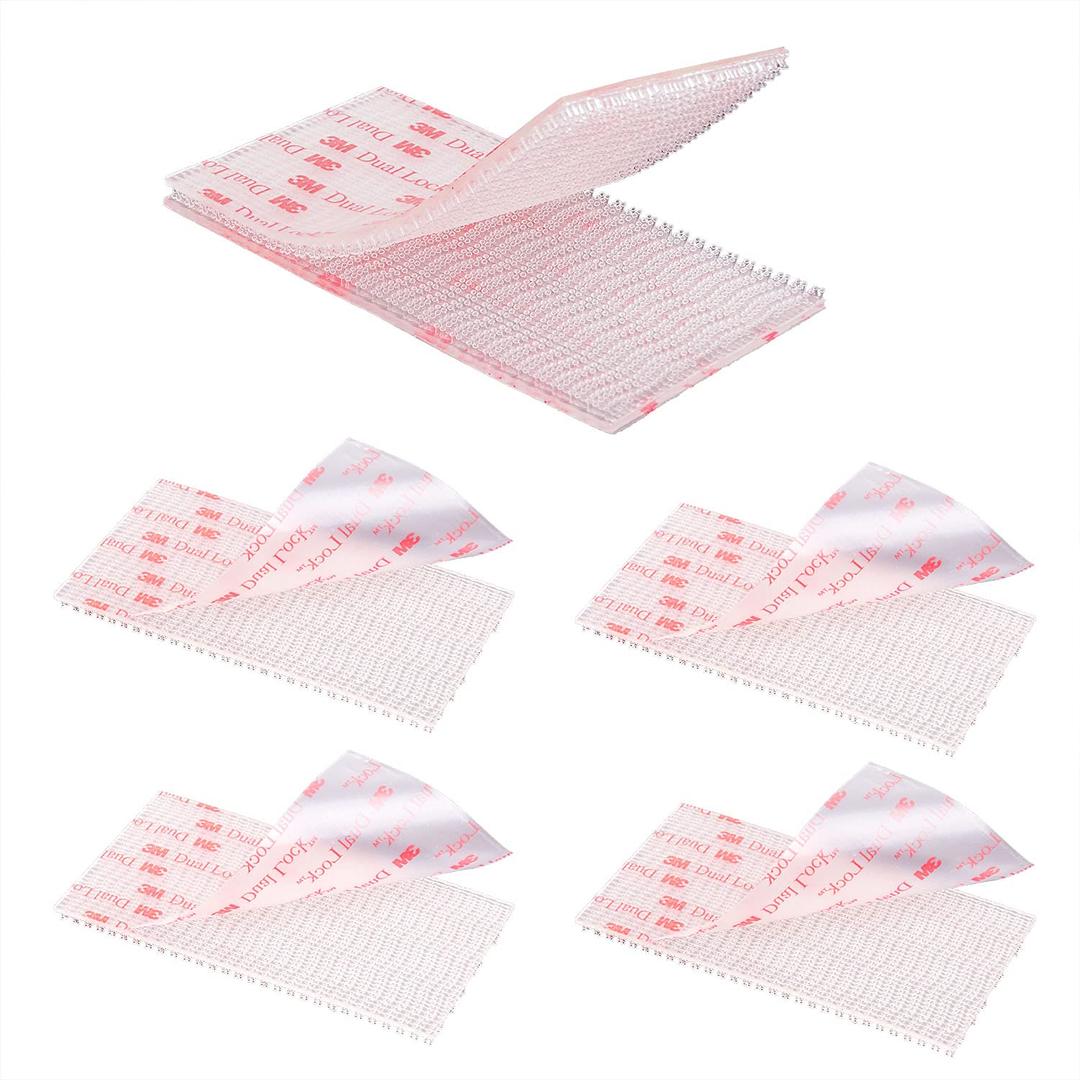 Dual Lock Fastener 2in x 4in 4pcs, Reclosable Interlocking Tape EZ Pass Holder, Heavy Duty Adhesive Hook Lock Sticky Back Mushroom Mounting Tape Clear Color for Indoor and Outdoor