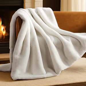 Bare Home Faux Fur Throw Blanket - Ultra-Soft Luxurious - Cozy Warm Blanket for Couch, Sofa, Chair, Bed - Fuzzy Fluffy Super Soft - Decorative Bed Blanket, 50x60 inches (White) OEKO-TEX STANDARD 100