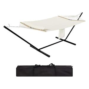 2-Person Hammock Suite with Collapsible Steel Frame – Backyard Oasis & Camping Essential (450lb Support, UV-Resistant + Storage Bag), White (Concave)
