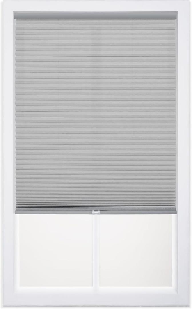 DEZ FURNISHINGS Cordless 1" Light Filtering Cellular Shade, 26"W x 64"H, Gray Cloud