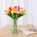 SITUMEIZI Fake Flowers Tulips Artificial Flower 15pcs Real Touch PU 14" for Spring Easter Home Kitchen Wedding Bouquet Bulk Mother's Gift Day Decorations(Assorted Colors,5)