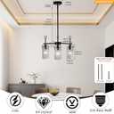 3-Light Black Glass Pendant Light, Adjustable Downrod