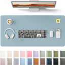 YSAGi Leather Desk Protector, Office Mat, Large Mouse Mat, Non-Slip PU Leather Blotter, Laptop Desk Pad, Waterproof Writing Pad for Office and Home (Ice Blue, 31.5" x 15.8")