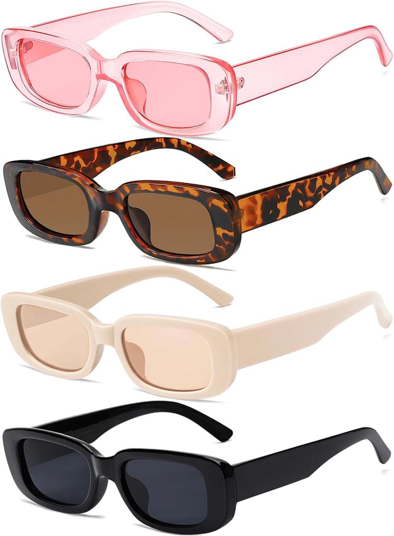 4 Pieces Retro Vintage Sunglasses Small Square Rectangle 90s Glasses Trendy Y2K for Women Aesthetic Accessories