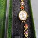 Gold Dainty Colorful Crystal Bracelet Watch for Women Waterproof Quartz Wristwatch Vintage Small Oval Dial Dress Watches