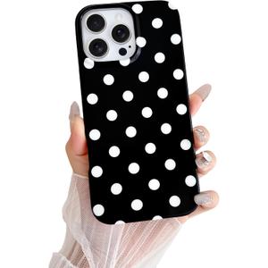 Skyseaco for iPhone 16 Pro Max Case Cute Polka Dot Aesthetics Design Phone Case Soft Slim TPU Shockproof Phone Cover for Women Girls, Black